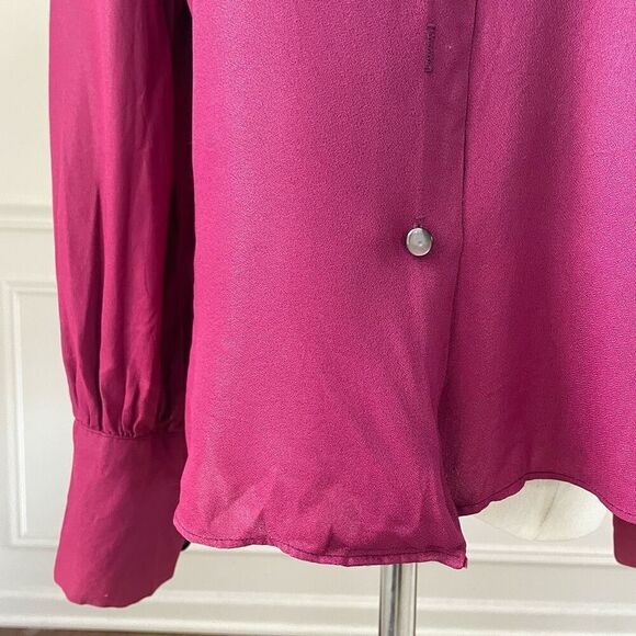 Vintage 70s Cranberry Crepe Dagger Barrymore Collar Blouse XS - Picture 6 of 8